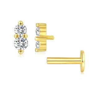 925 Sterling Silver Gold Flat Back Stud Earrings for Women/Girls